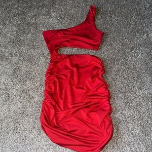 Red One-Shoulder Bodycon Dress